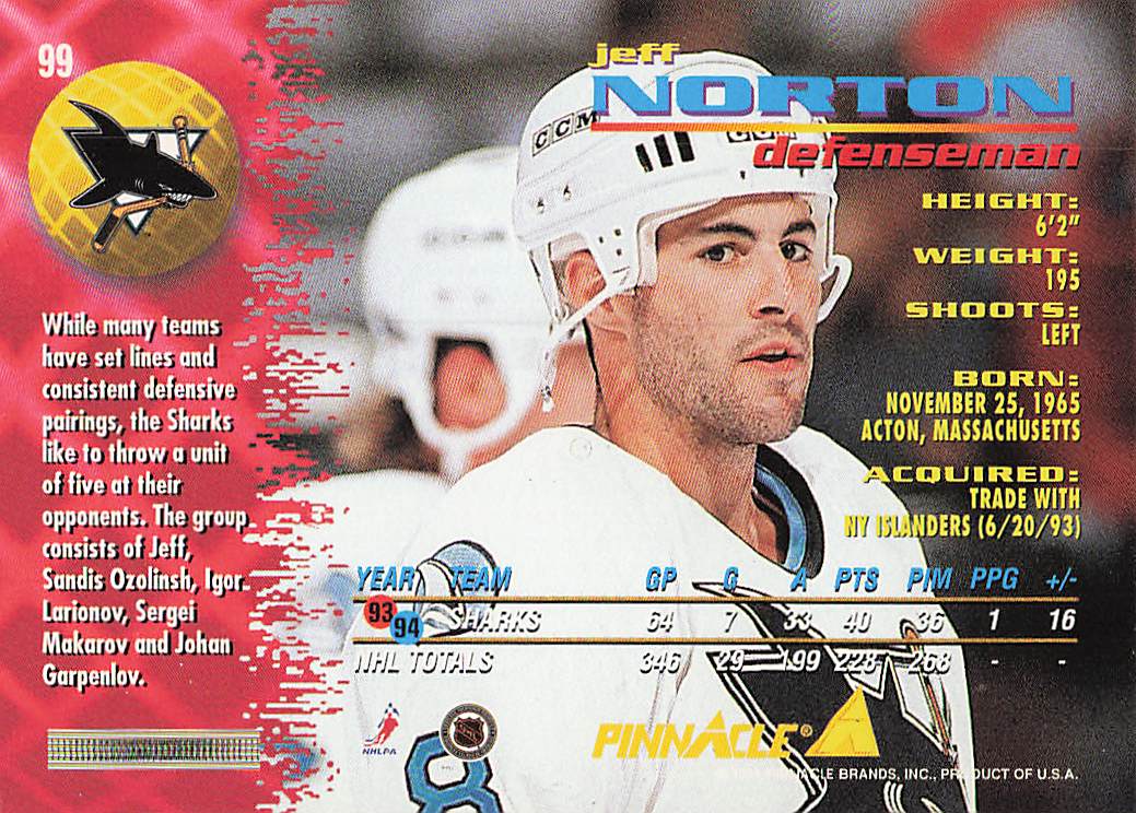 1994-95 Pinnacle Hockey Jeff Norton #99