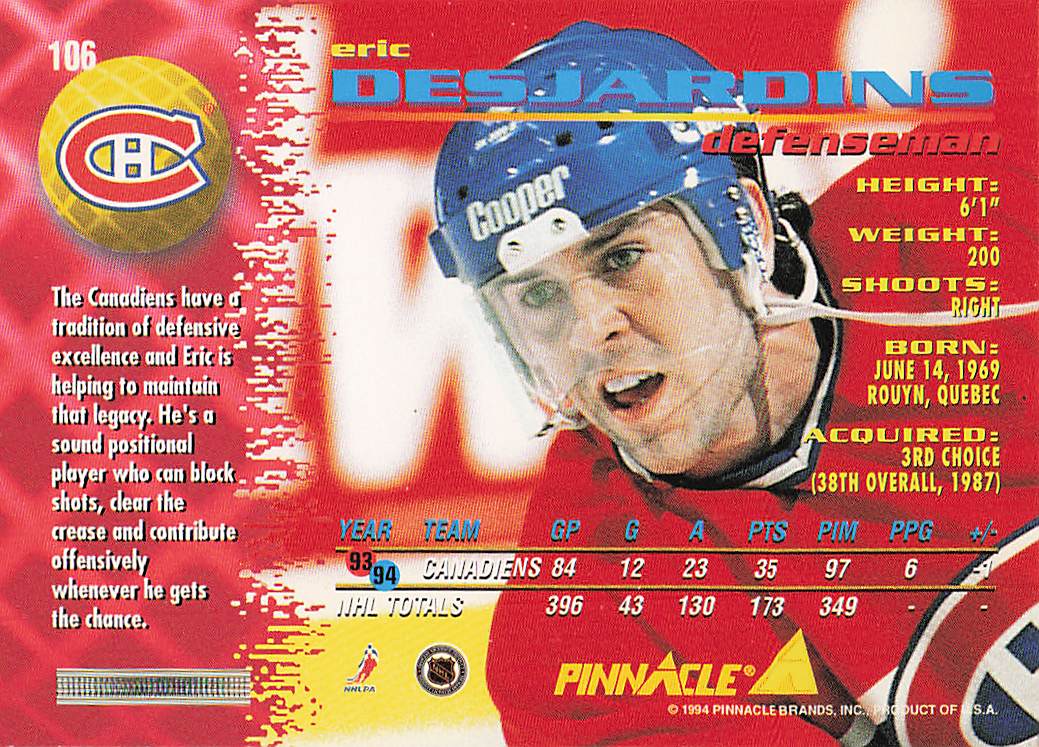 1994-95 Pinnacle Hockey Eric Desjardins #106