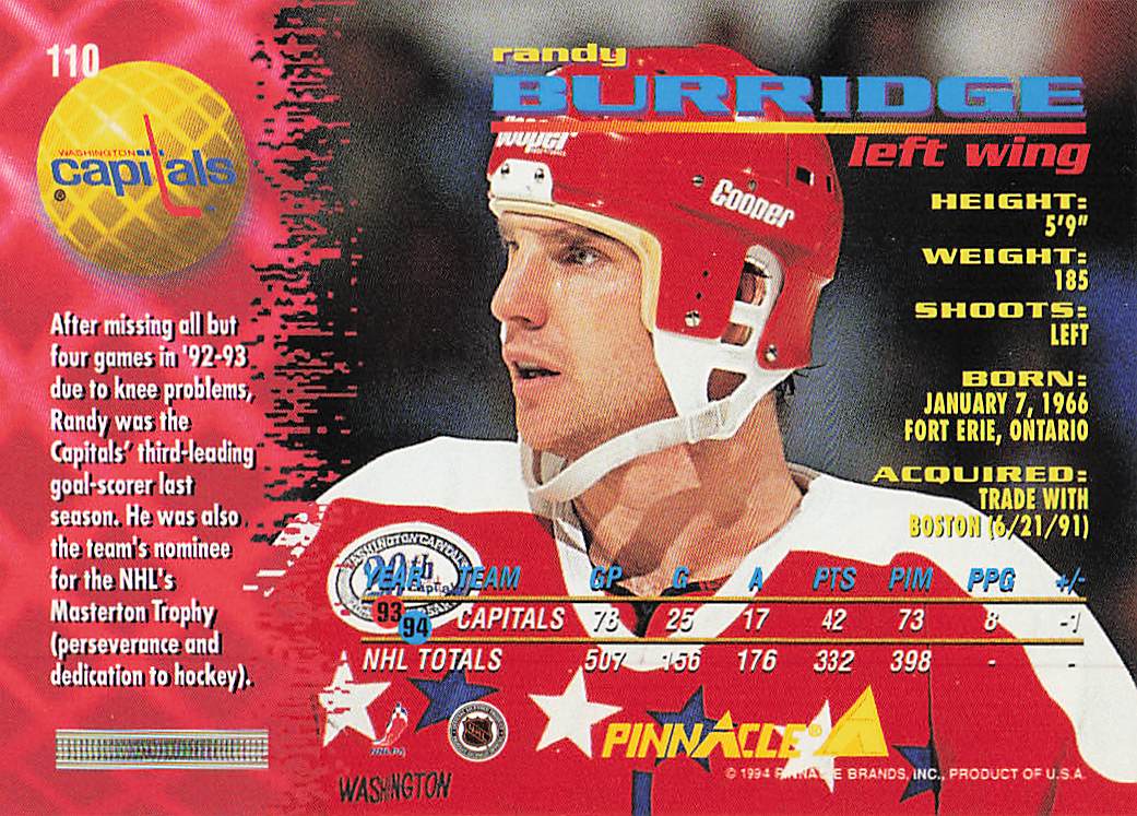 1994-95 Pinnacle Hockey Randy Burridge #110