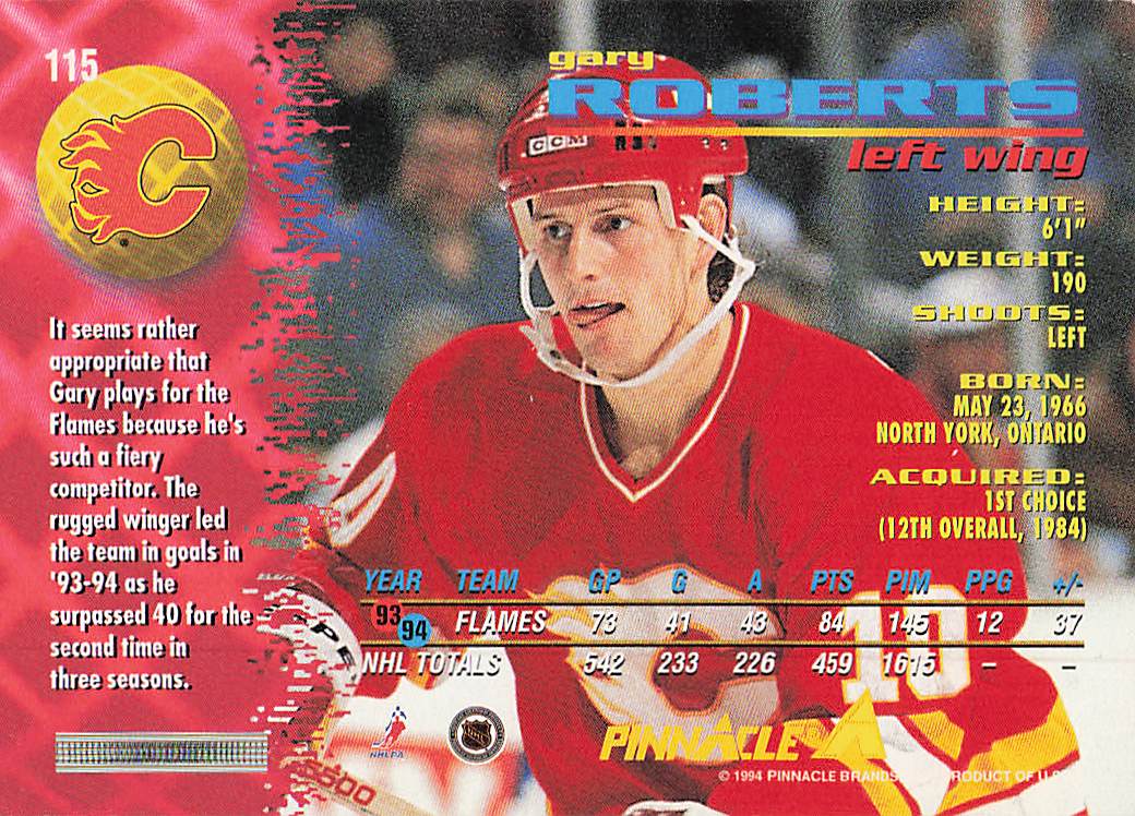 1994-95 Pinnacle Hockey Gary Roberts #115