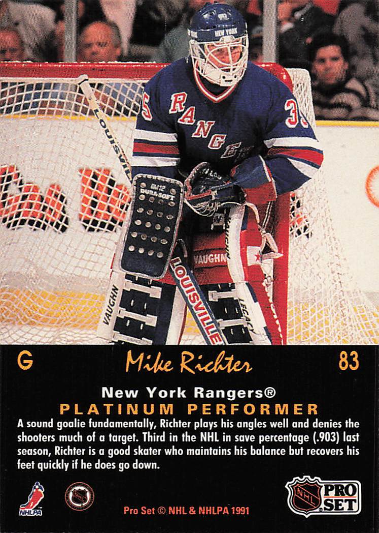 1991-92 Pro Set Platinum Hockey Mike Richter #83