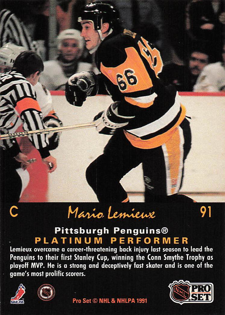 1991-92 Pro Set Platinum Hockey Mario Lemieux #91