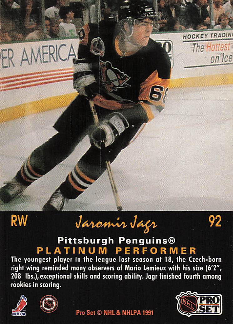 1991-92 Pro Set Platinum Hockey Jaromir Jagr #92