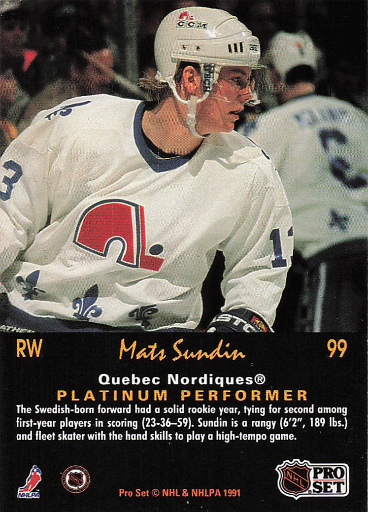 1991-92 Pro Set Platinum Hockey Mats Sundin #99