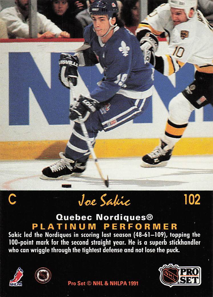 1991-92 Pro Set Platinum Hockey Joe Sakic #102