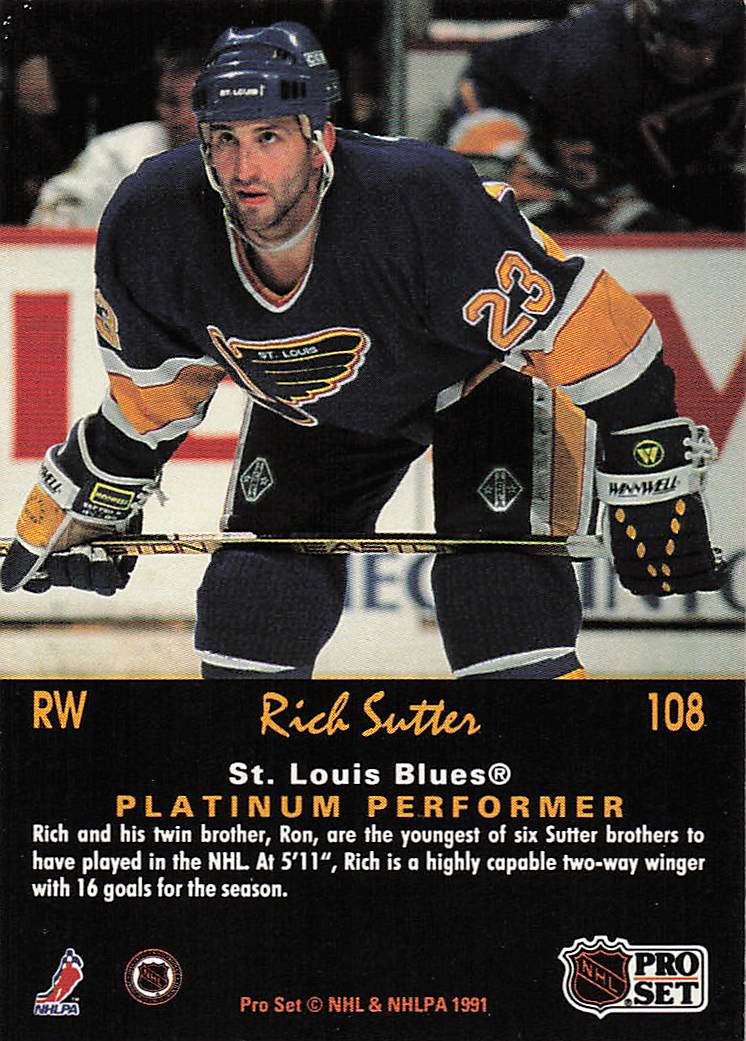 1991-92 Pro Set Platinum Hockey Rich Sutter #108