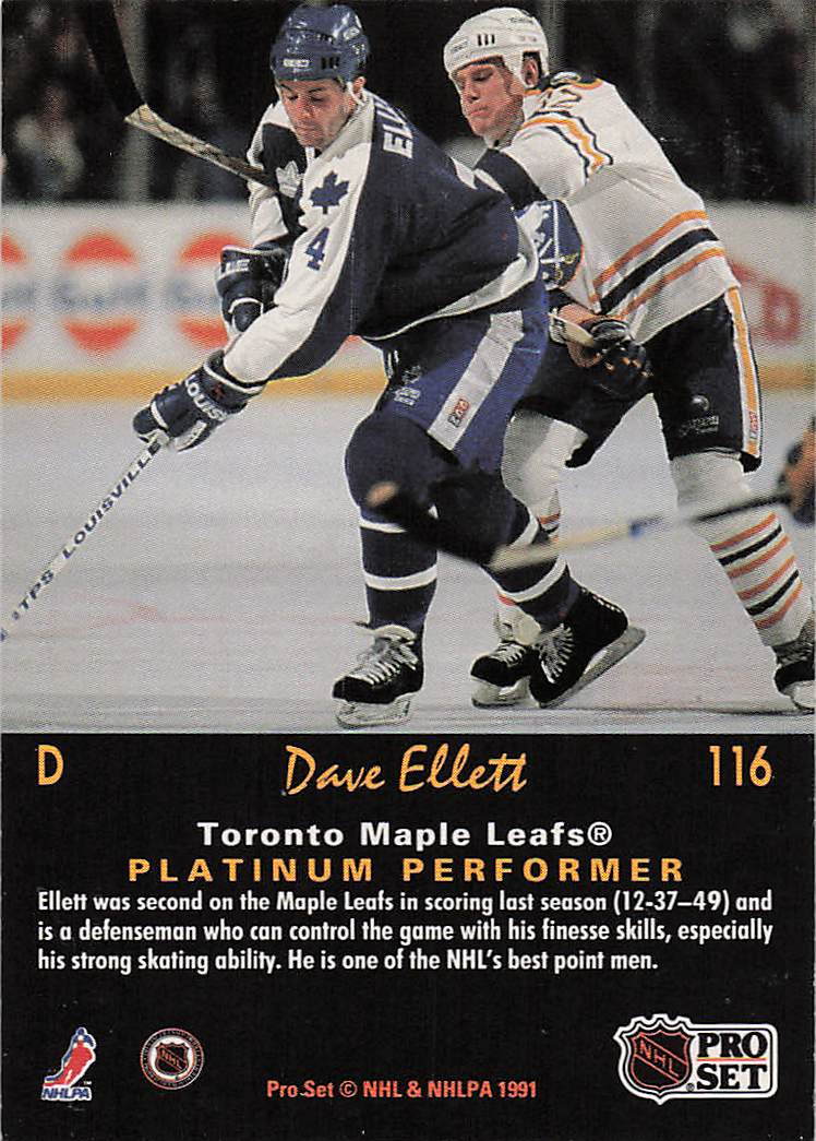 1991-92 Pro Set Platinum Hockey Dave Ellett #116