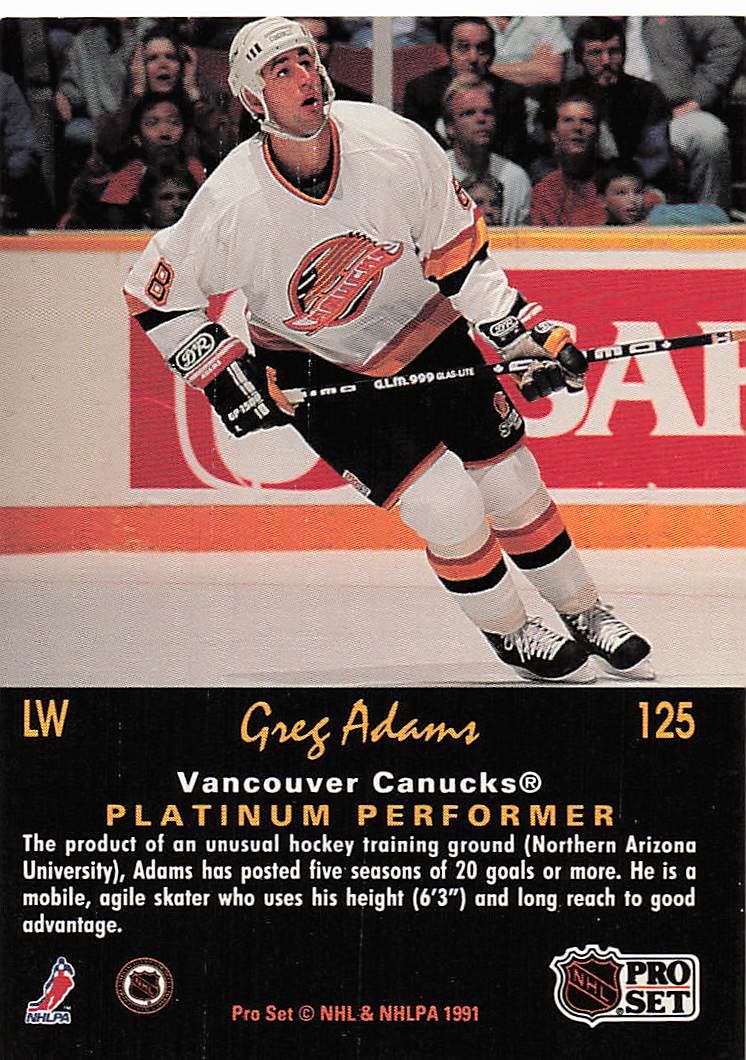 1991-92 Pro Set Platinum Hockey Greg Adams #125