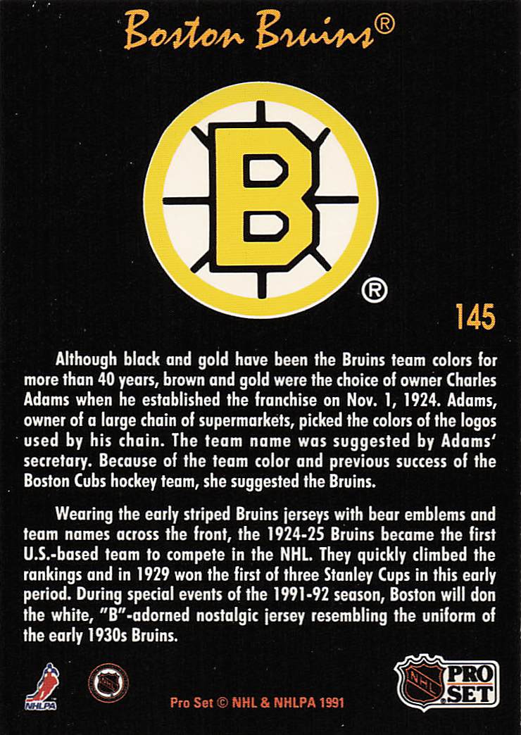 1991-92 Pro Set Platinum Hockey Boston Bruins #145