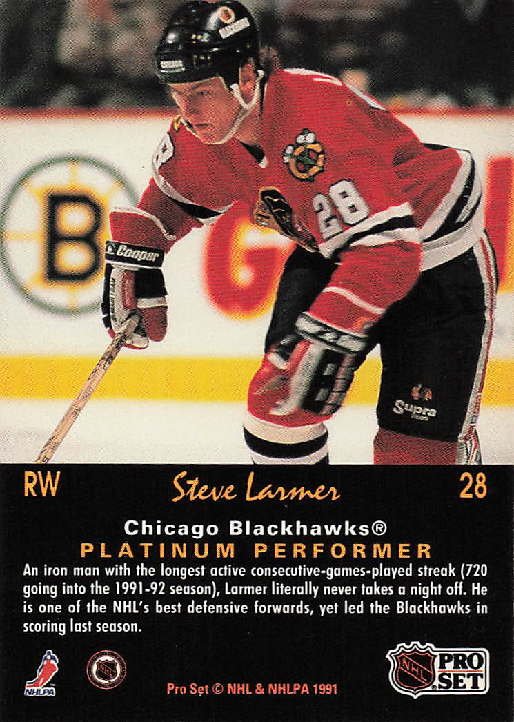 1991-92 Pro Set Platinum Hockey Steve Larmer #28