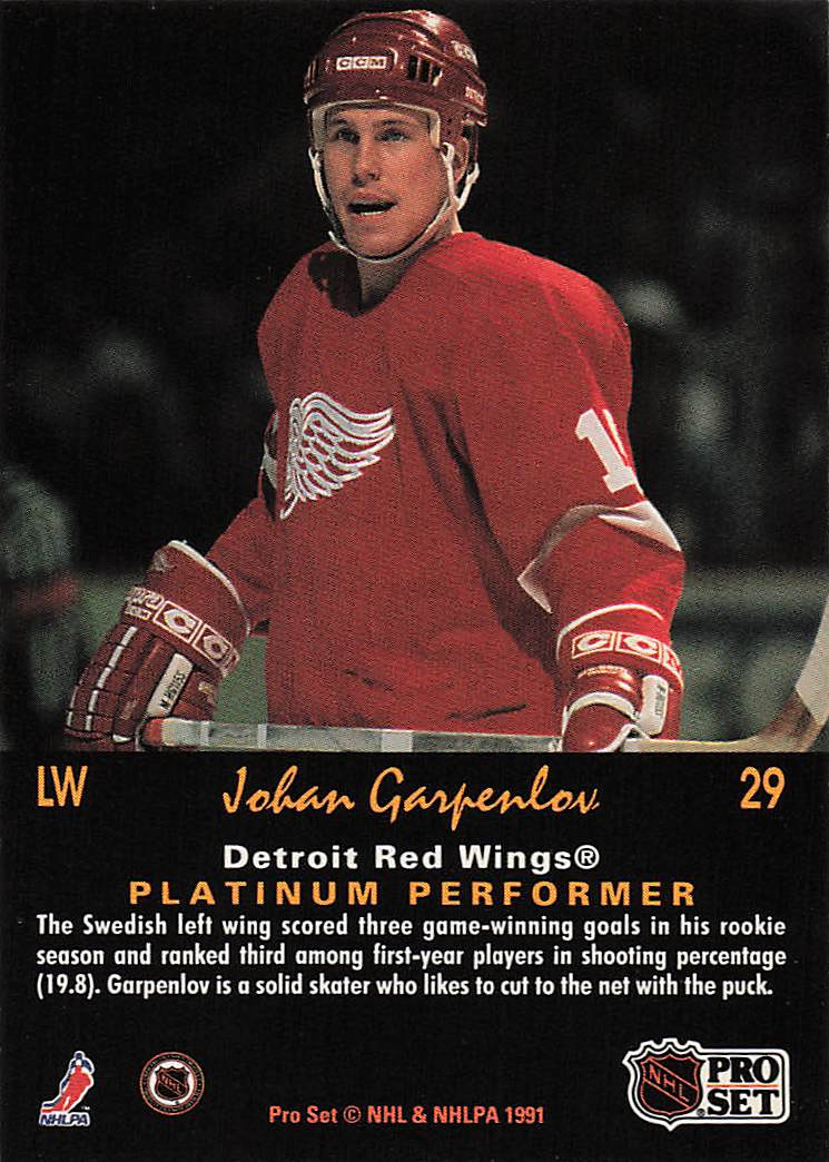 1991-92 Pro Set Platinum Hockey Johan Garpenlov #29