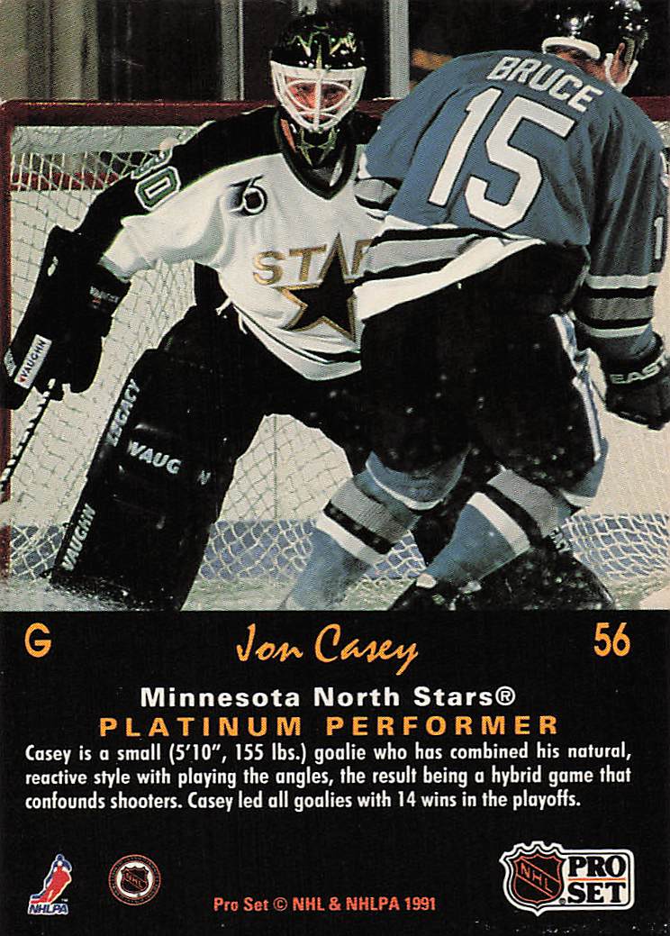 1991-92 Pro Set Platinum Hockey Jon Casey #56