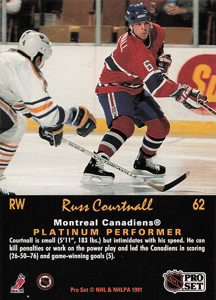 1991-92 Pro Set Platinum Hockey Russ Courtnall #62