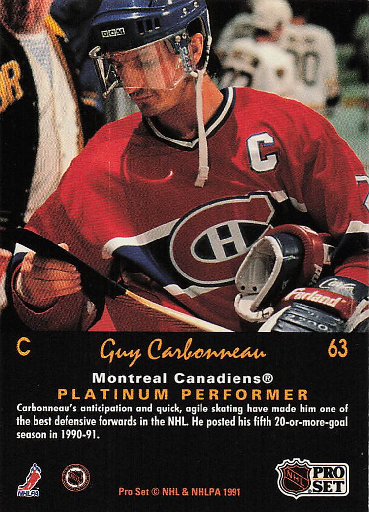 1991-92 Pro Set Platinum Hockey Guy Carbonneau #63