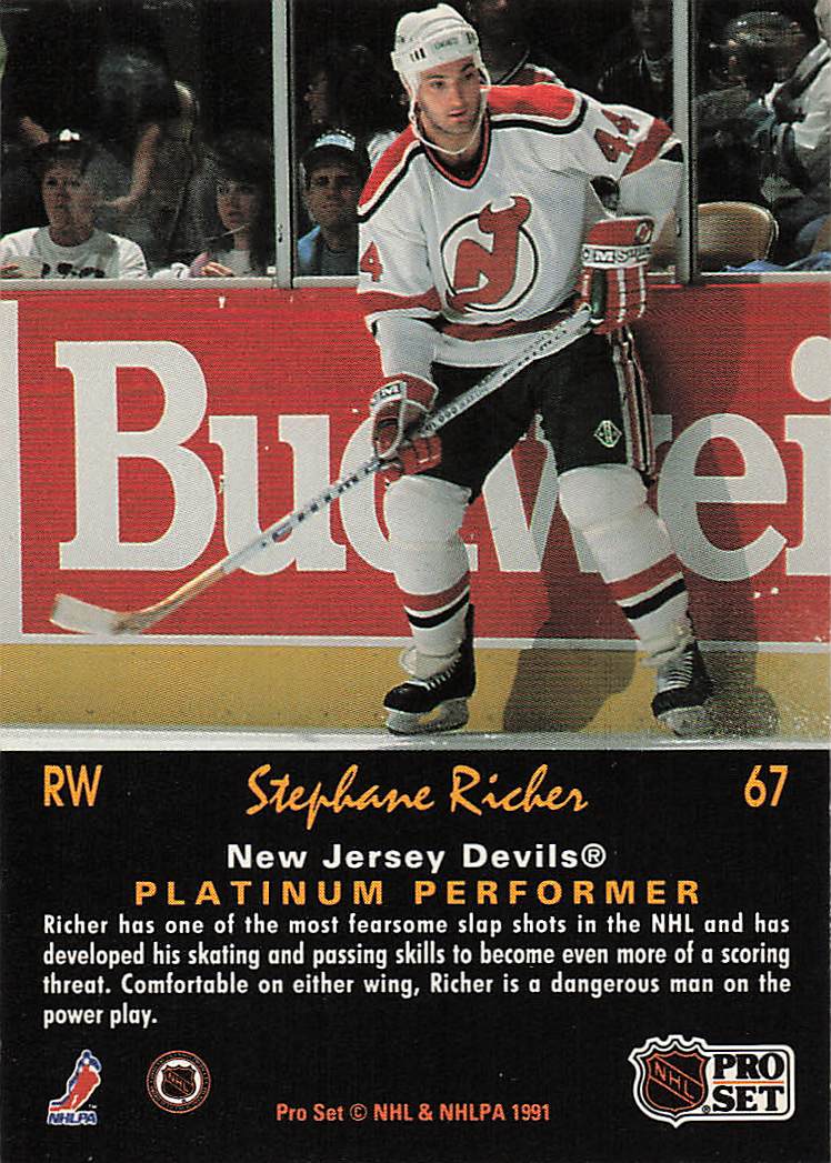 1991-92 Pro Set Platinum Hockey Stephane Richer #67