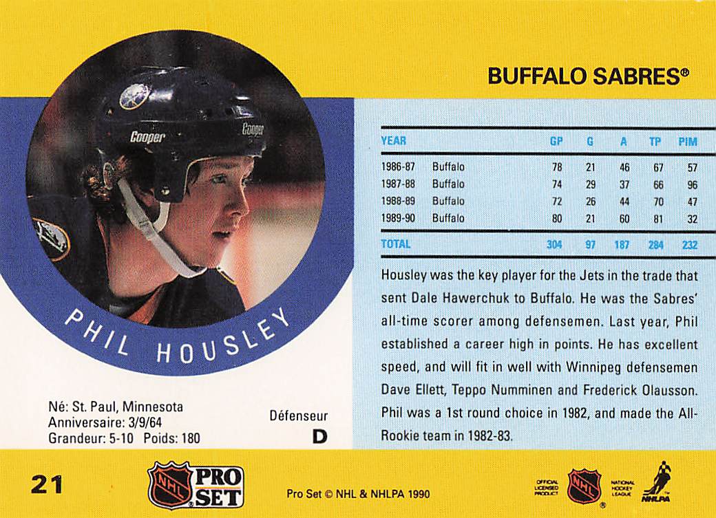 1990-91 Pro Set Hockey Phil Housley #21