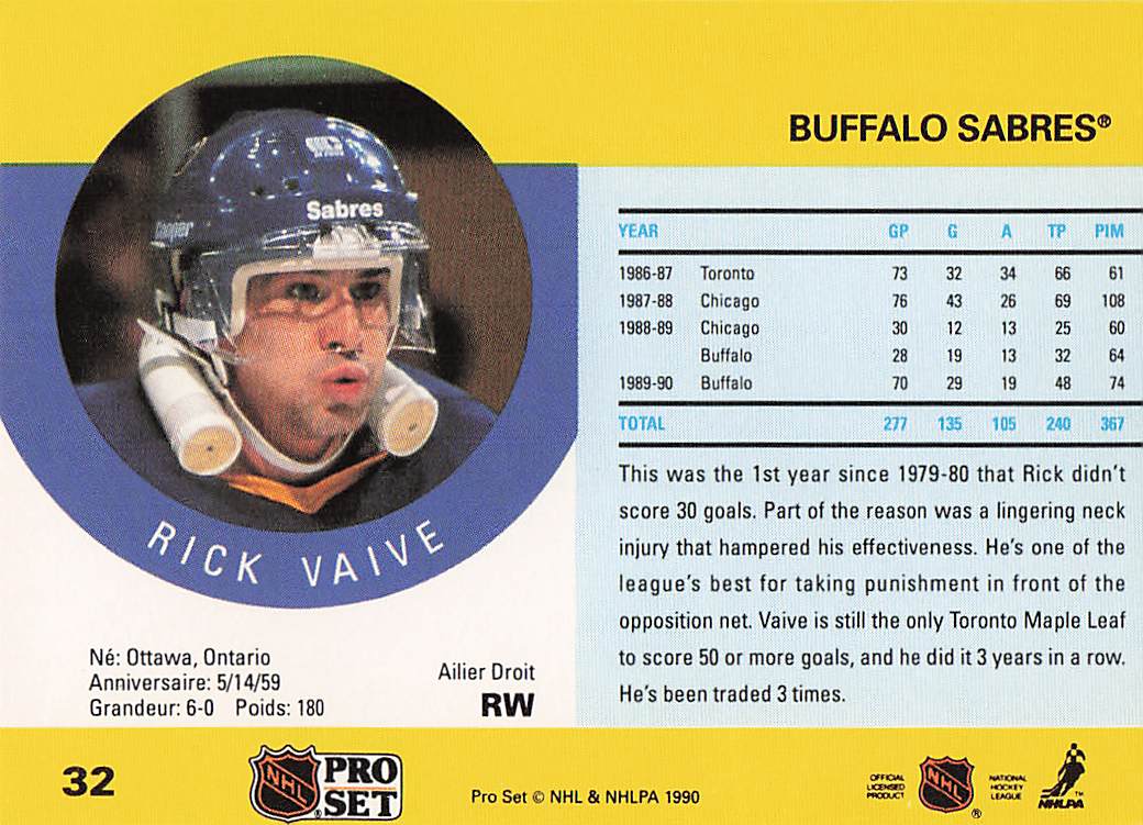 1990-91 Pro Set Hockey Rick Vaive #32
