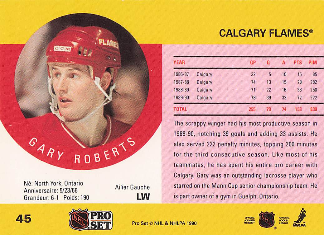 1990-91 Pro Set Hockey Gary Roberts #45