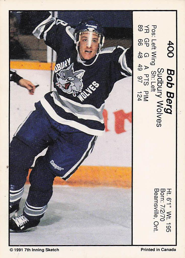 1990-91 7th Inning Sketch OHL Hockey Bob Berg #400