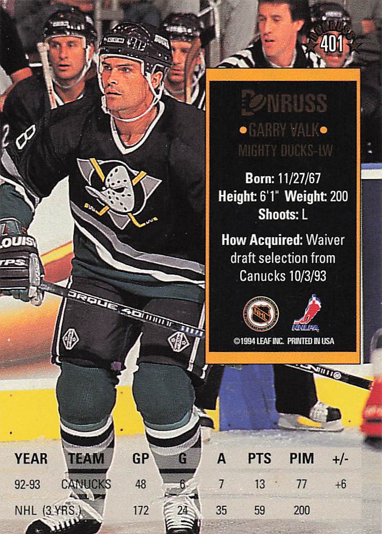 1993-94 Donruss Hockey Garry Valk #401