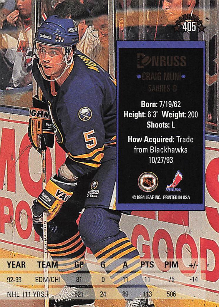 1993-94 Donruss Hockey Craig Muni #405