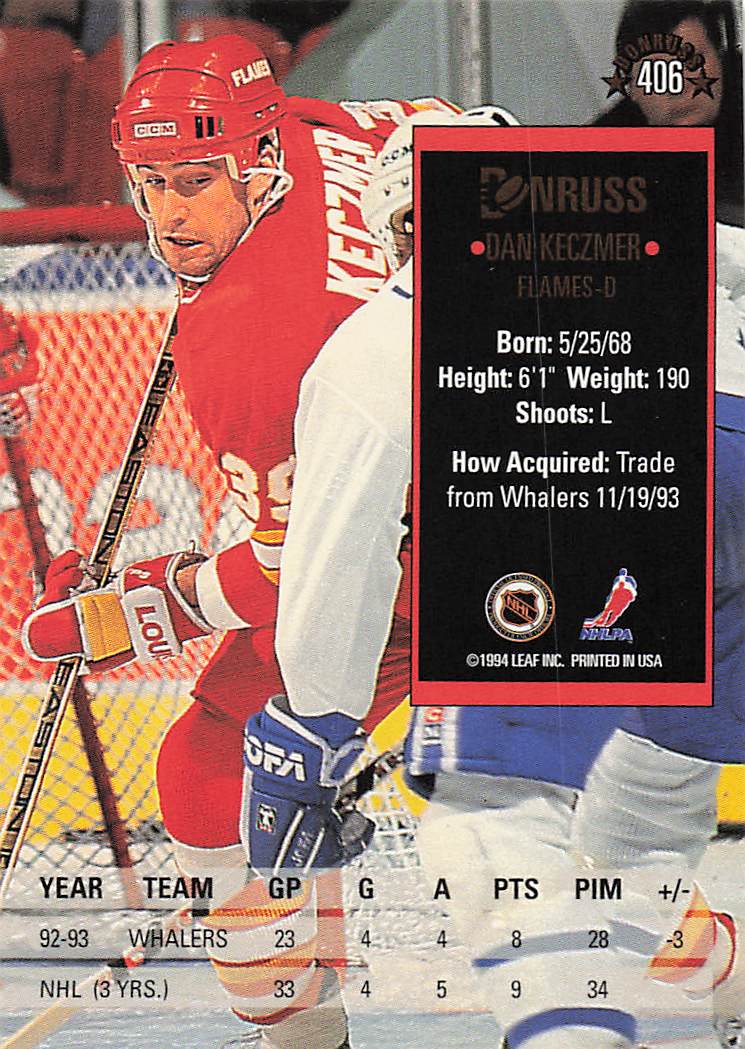 1993-94 Donruss Hockey Dan Keczmer #406 Rookie