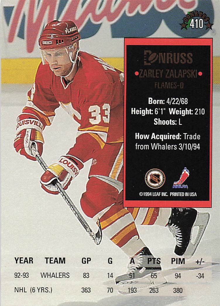 1993-94 Donruss Hockey Zarley Zalapski #410