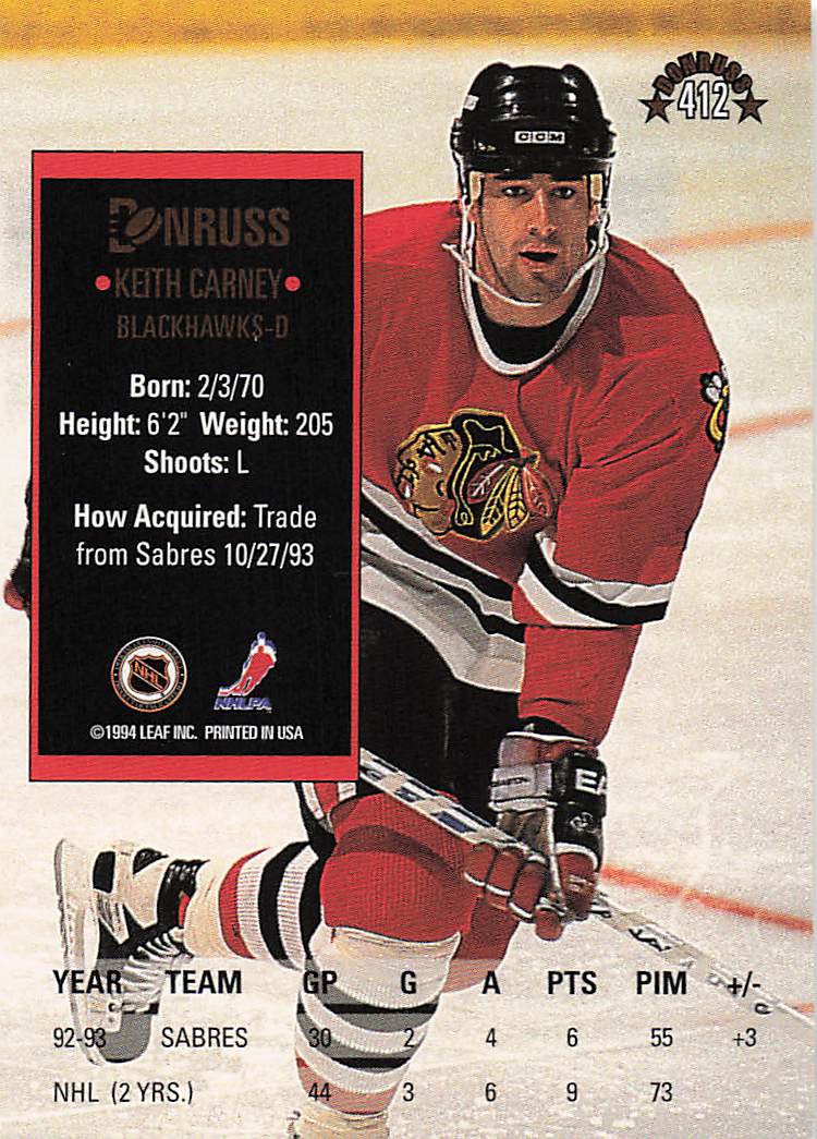 1993-94 Donruss Hockey Keith Carney #412