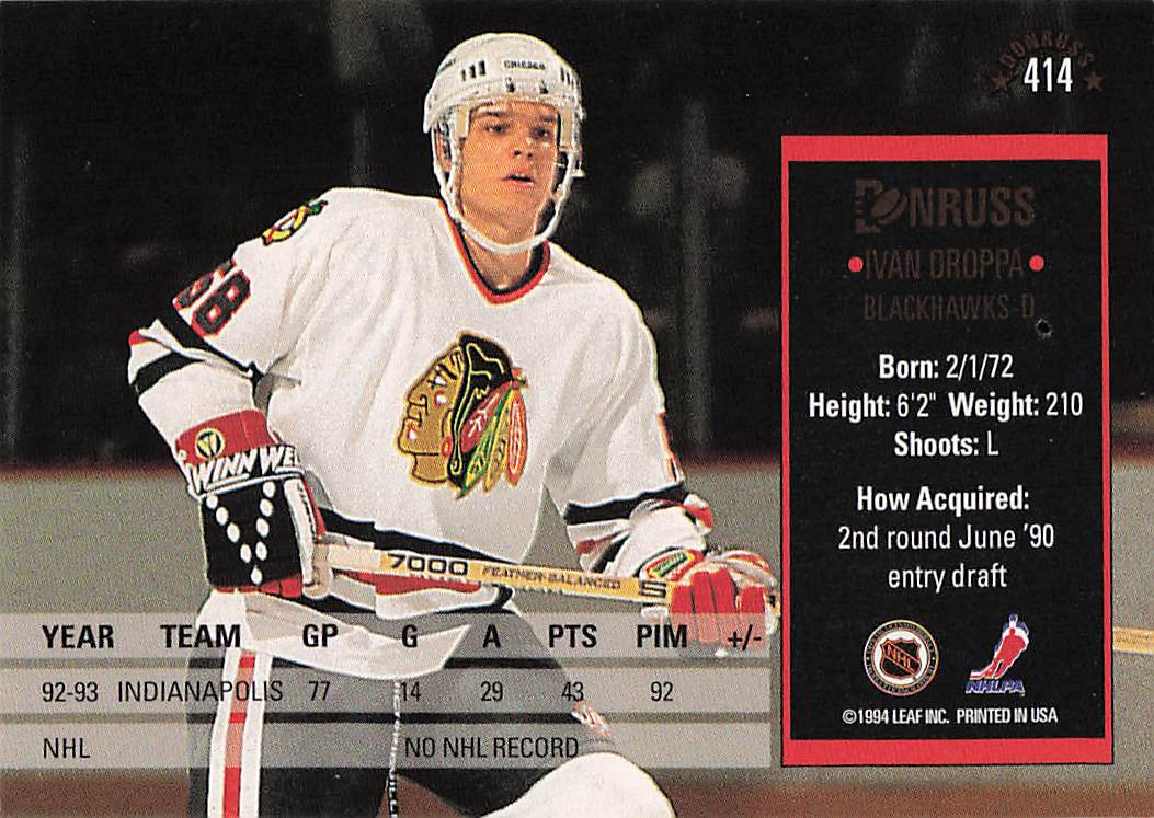 1993-94 Donruss Hockey Ivan Droppa #414 Rookie