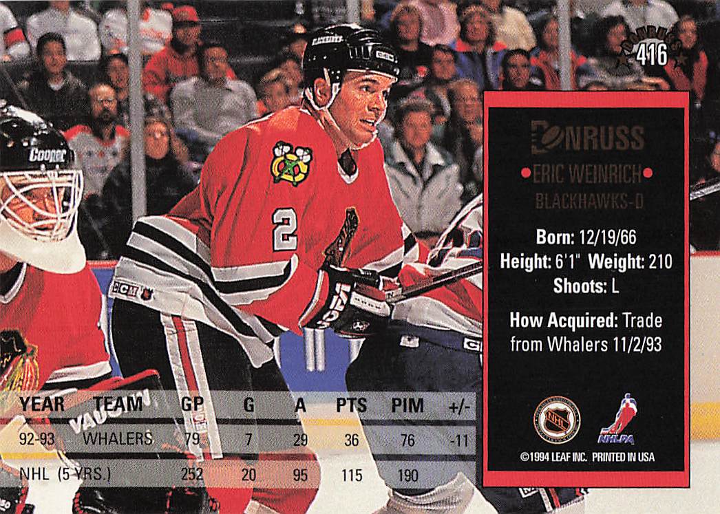 1993-94 Donruss Hockey Eric Weinrich #416
