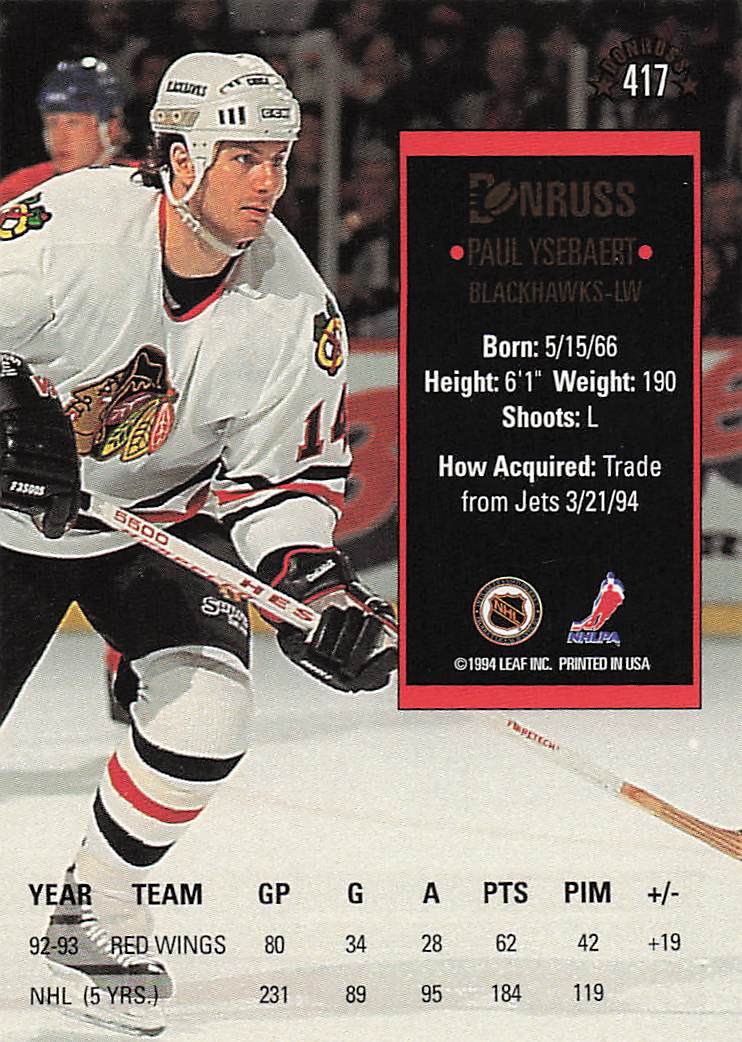 1993-94 Donruss Hockey Paul Ysebaert #417
