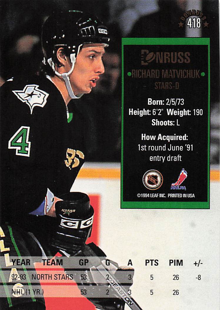1993-94 Donruss Hockey Richard Matvichuk #418