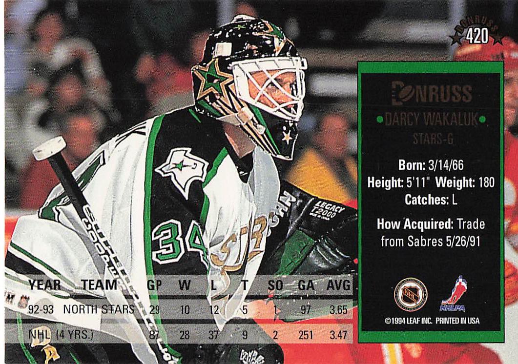 1993-94 Donruss Hockey Darcy Wakaluk #420