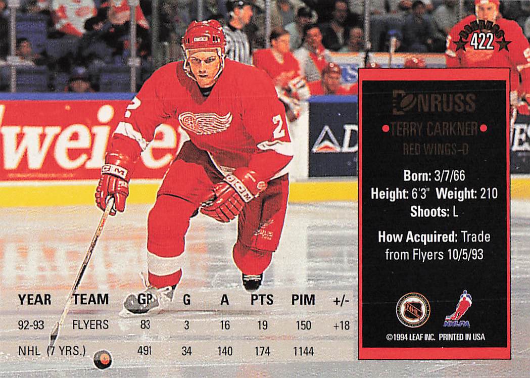 1993-94 Donruss Hockey Terry Carkner #422