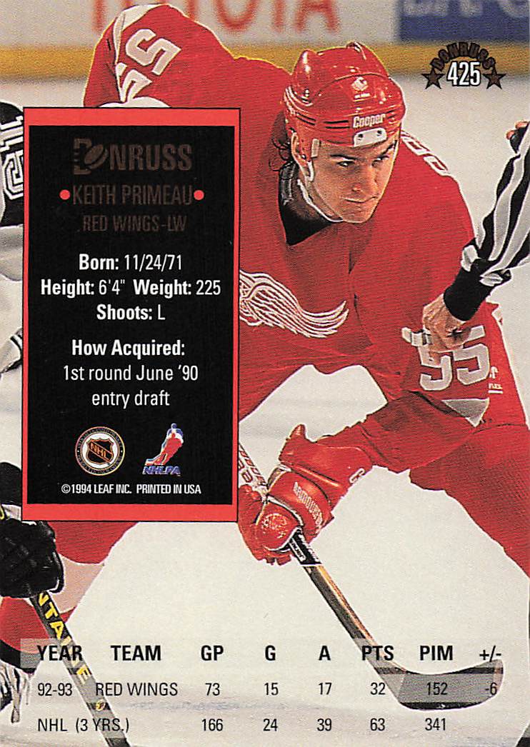 1993-94 Donruss Hockey Keith Primeau #425