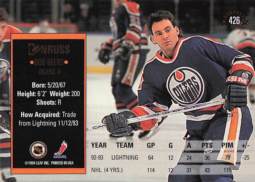 1993-94 Donruss Hockey Bob Beers #426
