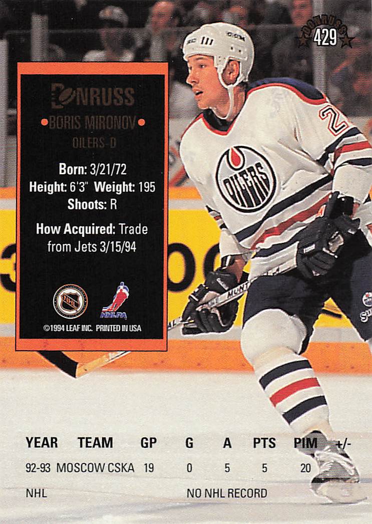 1993-94 Donruss Hockey Boris Mironov #429