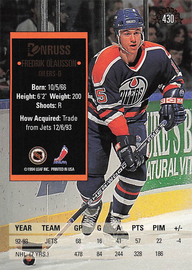 1993-94 Donruss Hockey Fredrik Olausson #430