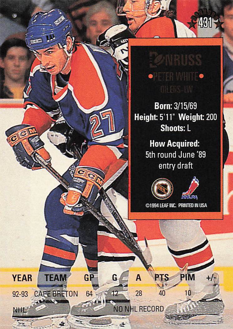 1993-94 Donruss Hockey Peter White #431 Rookie