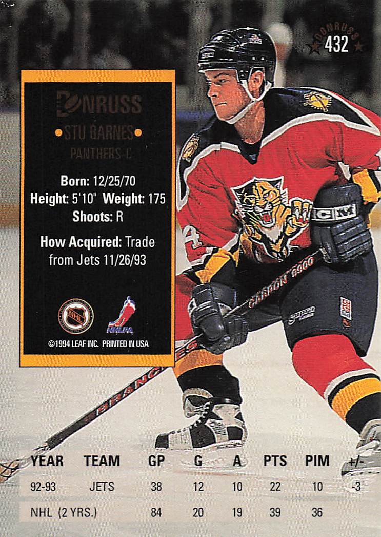 1993-94 Donruss Hockey Stu Barnes #432