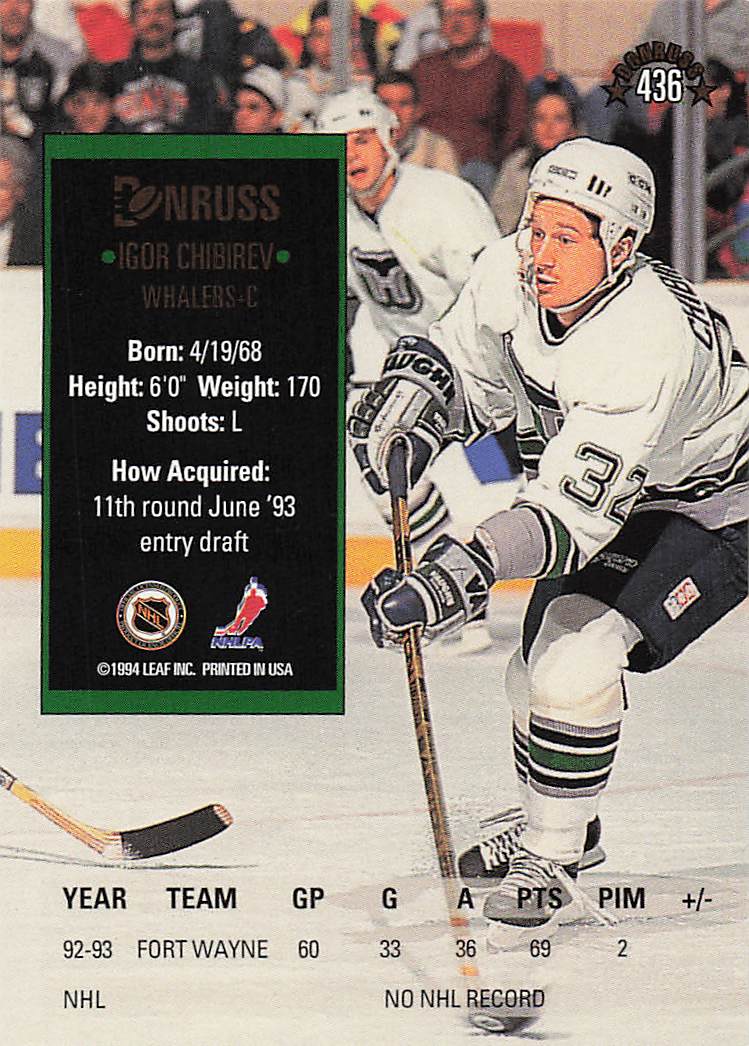 1993-94 Donruss Hockey Igor Chibirev #436 Rookie