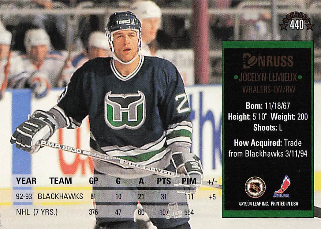 1993-94 Donruss Hockey Jocelyn Lemieux #440