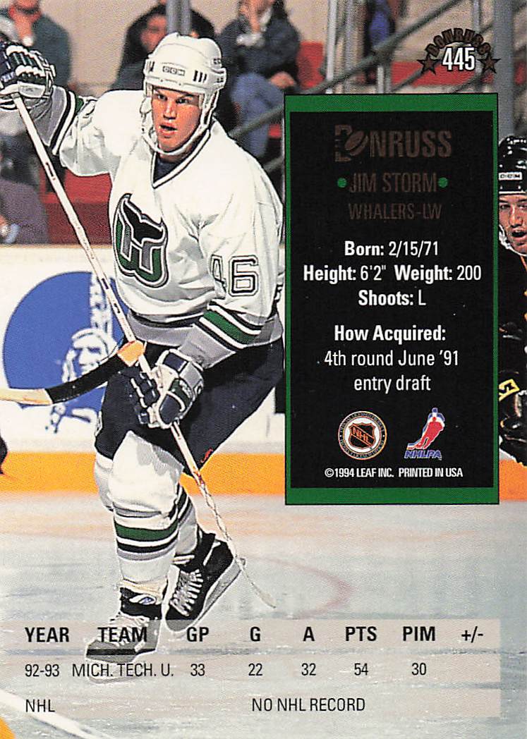1993-94 Donruss Hockey Jim Storm #445 Rookie