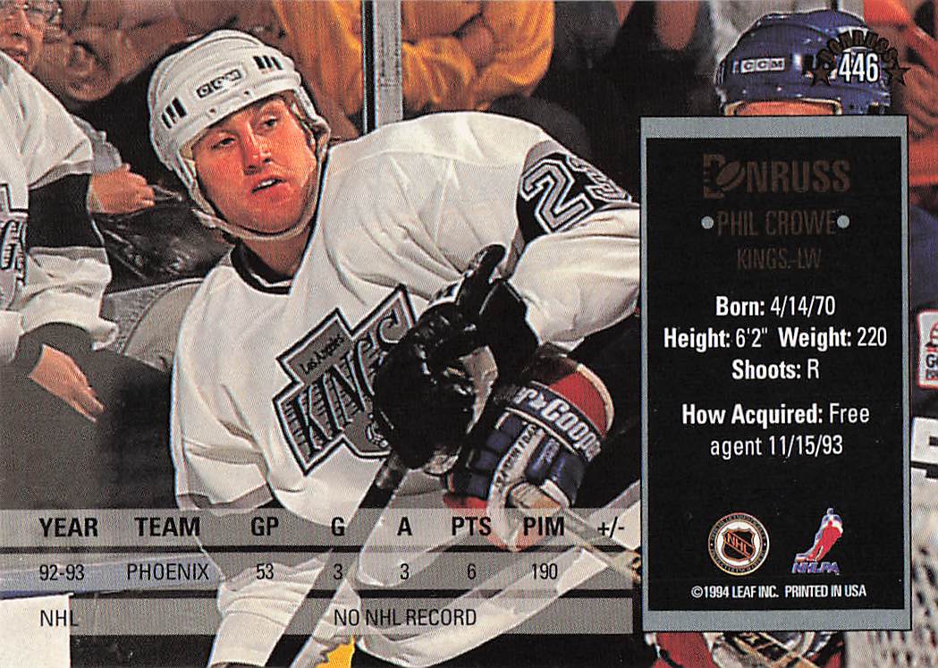 1993-94 Donruss Hockey Phil Crowe #446 Rookie