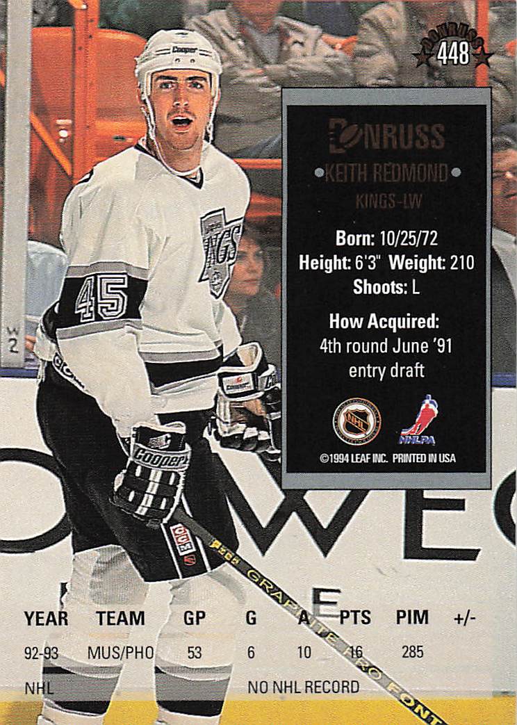 1993-94 Donruss Hockey Keith Redmond #448 Rookie