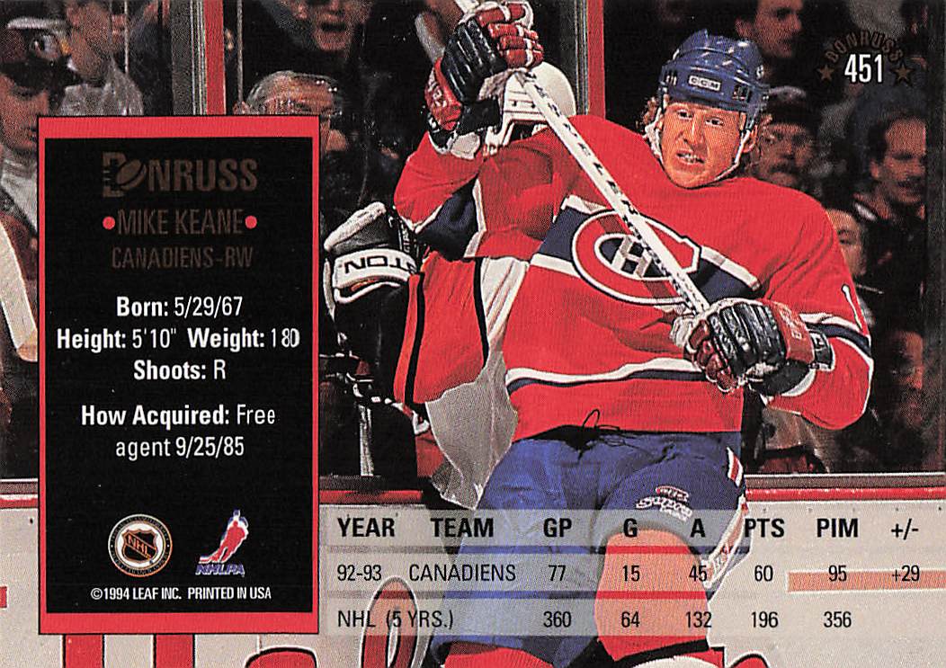 1993-94 Donruss Hockey Mike Keane #451