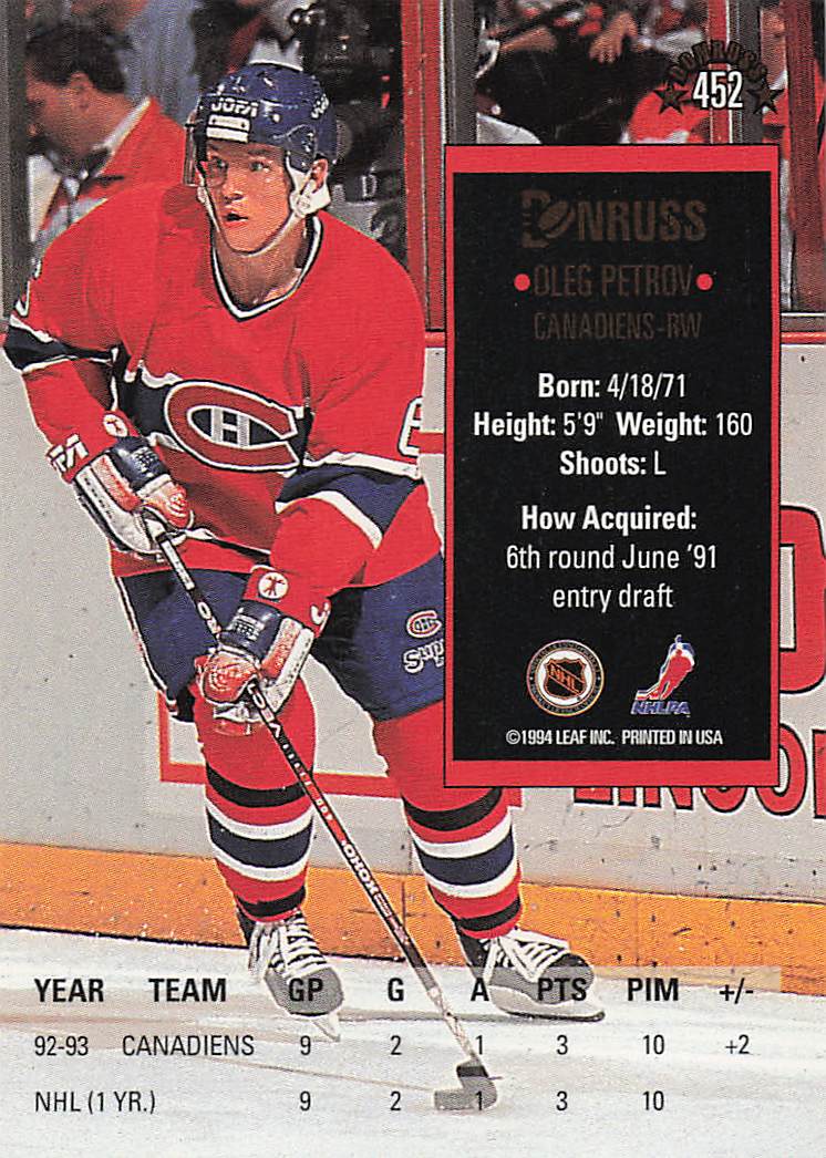 1993-94 Donruss Hockey Oleg Petrov #452