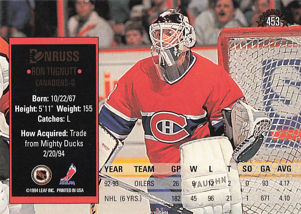 1993-94 Donruss Hockey Ron Tugnutt #453