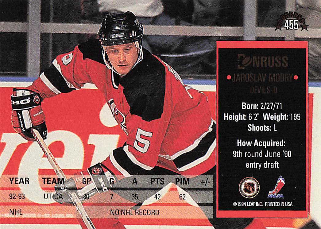 1993-94 Donruss Hockey Jaroslav Modry #455 Rookie