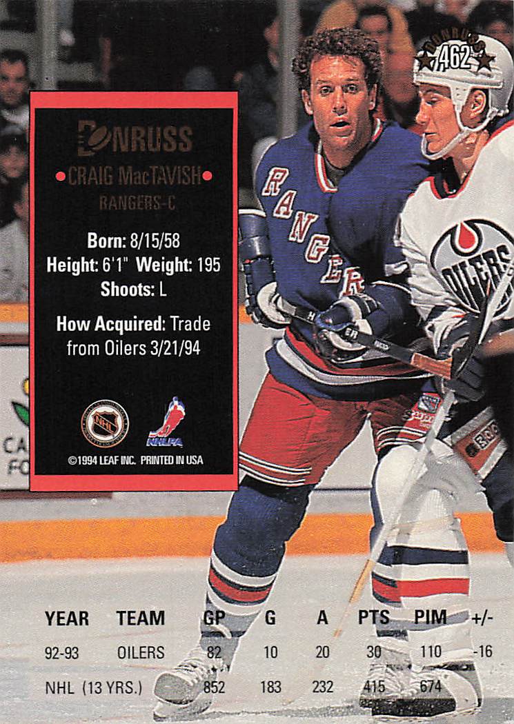 1993-94 Donruss Hockey Craig MacTavish #462